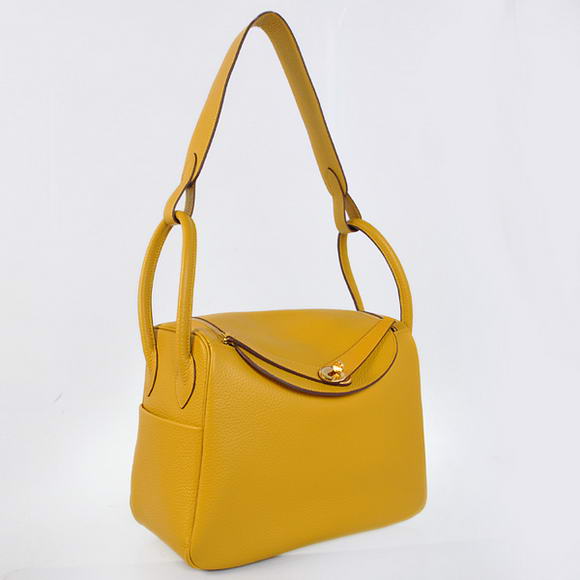 High Quality Replica Hermes Lindy 30CM Havanne Handbags 1057 Yellow Leather Golden Hardware - Click Image to Close